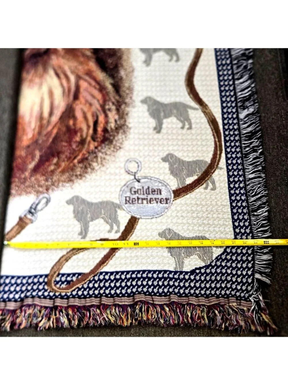 Golden Retriever Tapestry Throw Blanket Woven Design Fringed Edges Dog Lover Gif